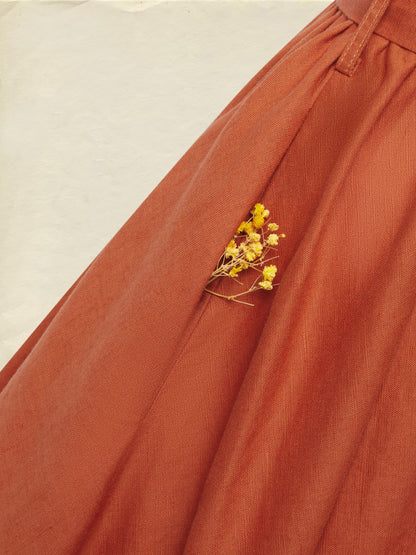 Robe longue en lin, manches longues, col montant, robe chemise, mélange de lin, orange
