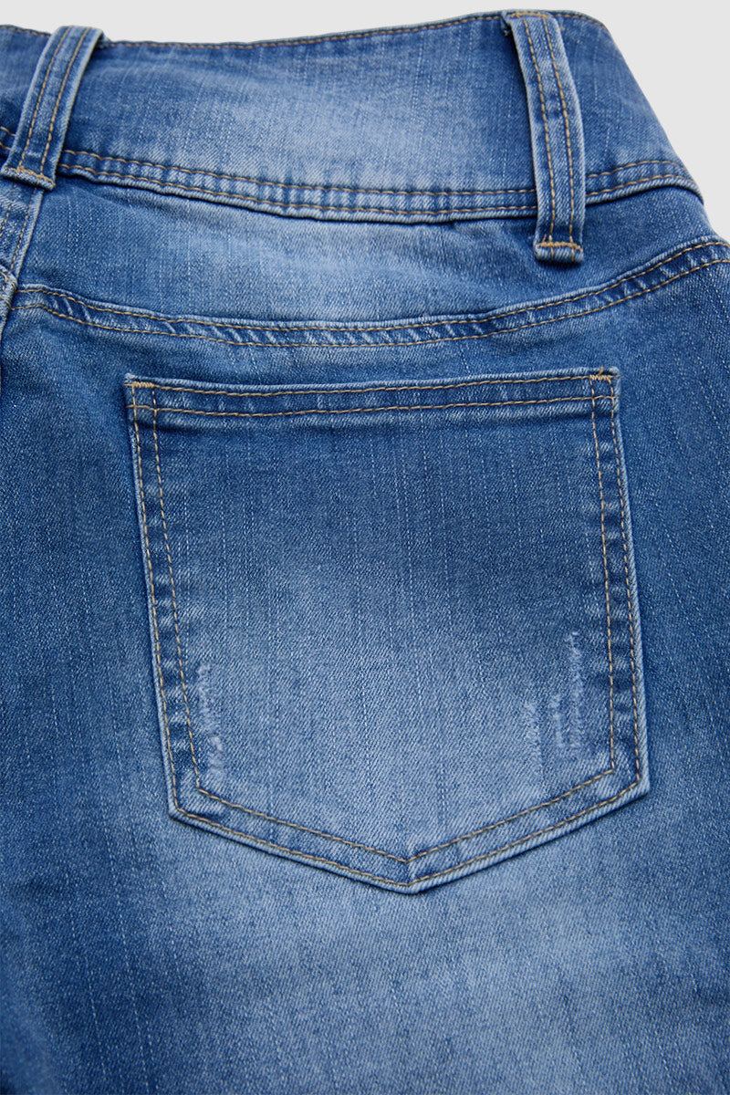 Wash Button Decor Mid Waist Skinny Capri Jeans