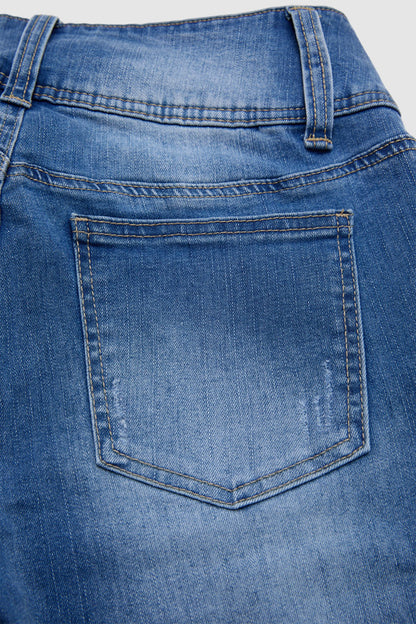 Wash Button Decor Mid Waist Skinny Capri Jeans