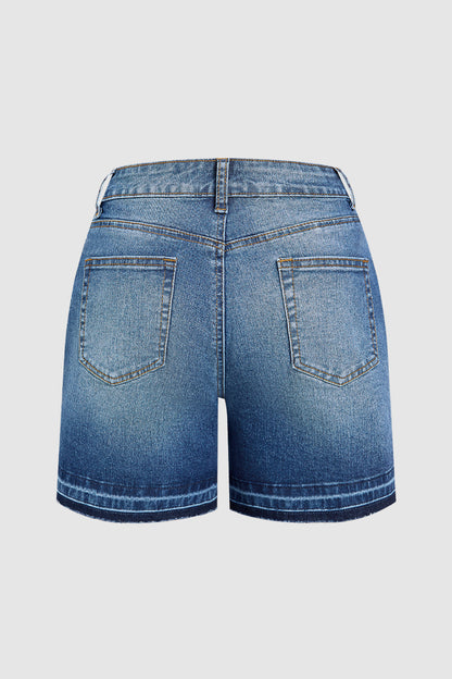 Wash Mid Rise Mid Thigh Denim Shorts Without Belt