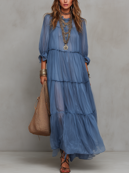 Robe longue bohème romantique étagée en mousseline