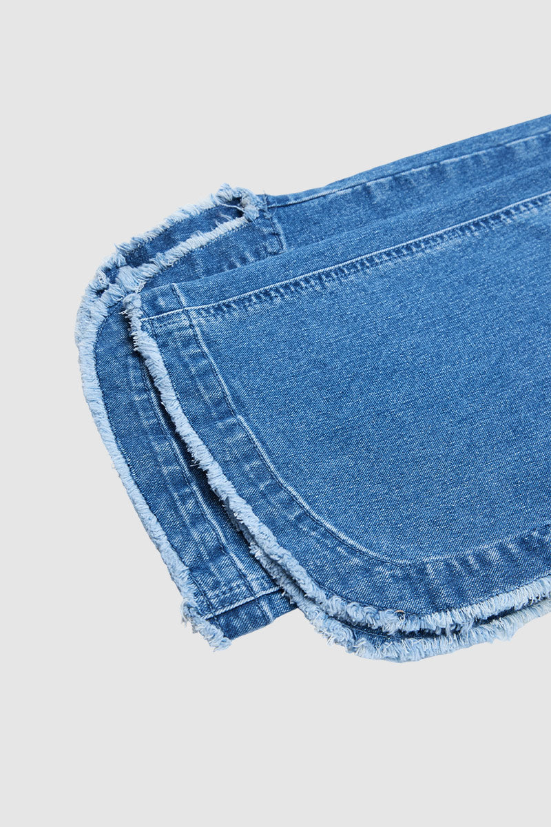 Drawstring Raw Hem Split Mid Waist Wide Leg Jeans