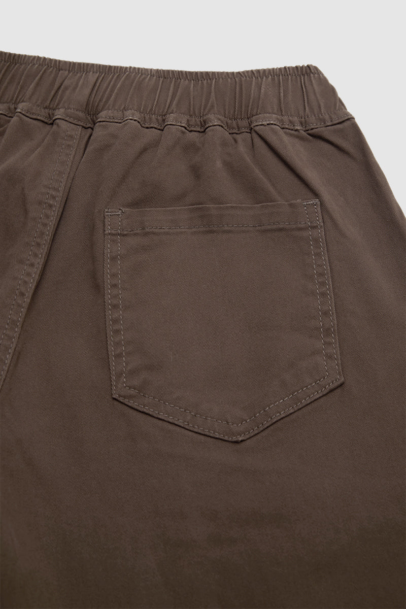 Solid Seam Front Pleated Elastic Back Mid Waist Wide Leg Pants