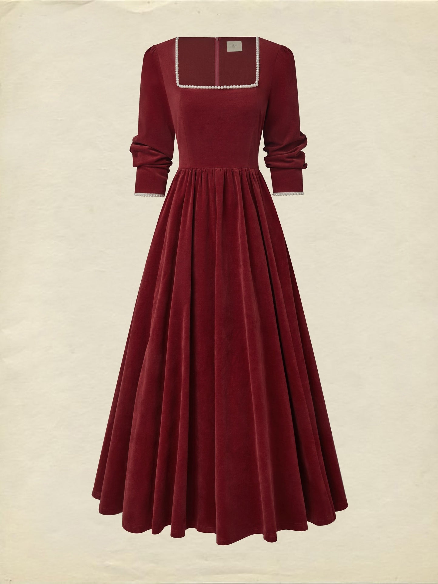 Robe longue en coton, demi-manches, col carré, unie, poches, vintage, rouge