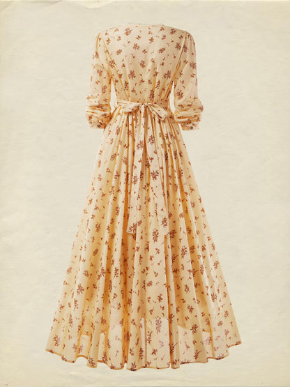Robe longue en lin, manches longues, col en V, style cottagecore, mélange de lin, couleur abricot