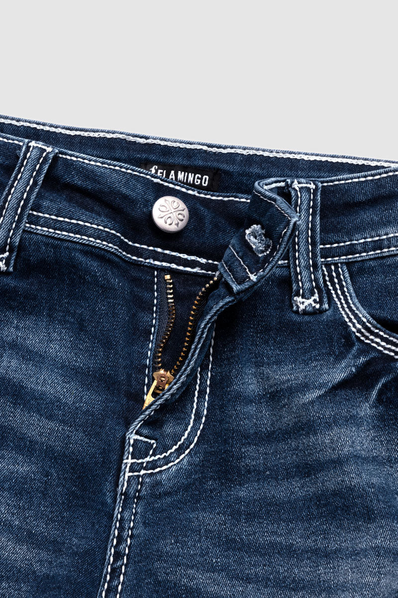 Ripped Roll Hem Wash Stretchy Low Waist Capri Jeans
