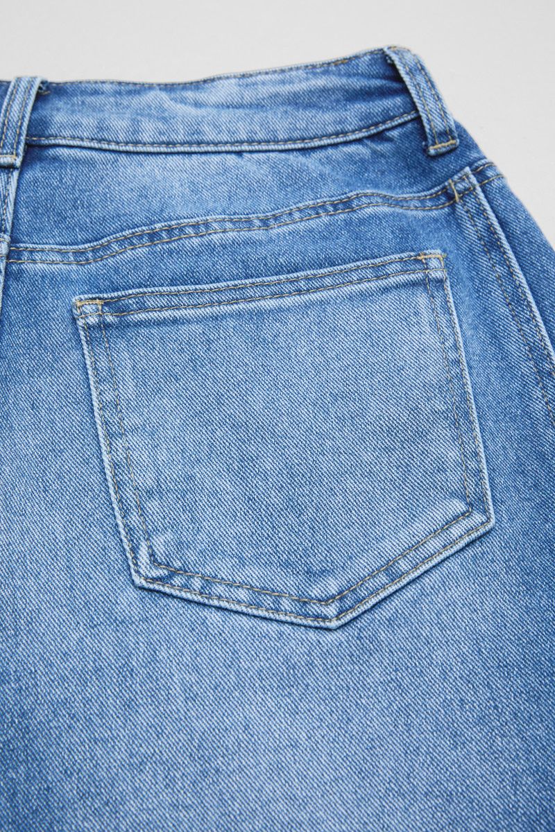 Seam Front Raw Hem High Rise Denim Bermuda Shorts Without Belt