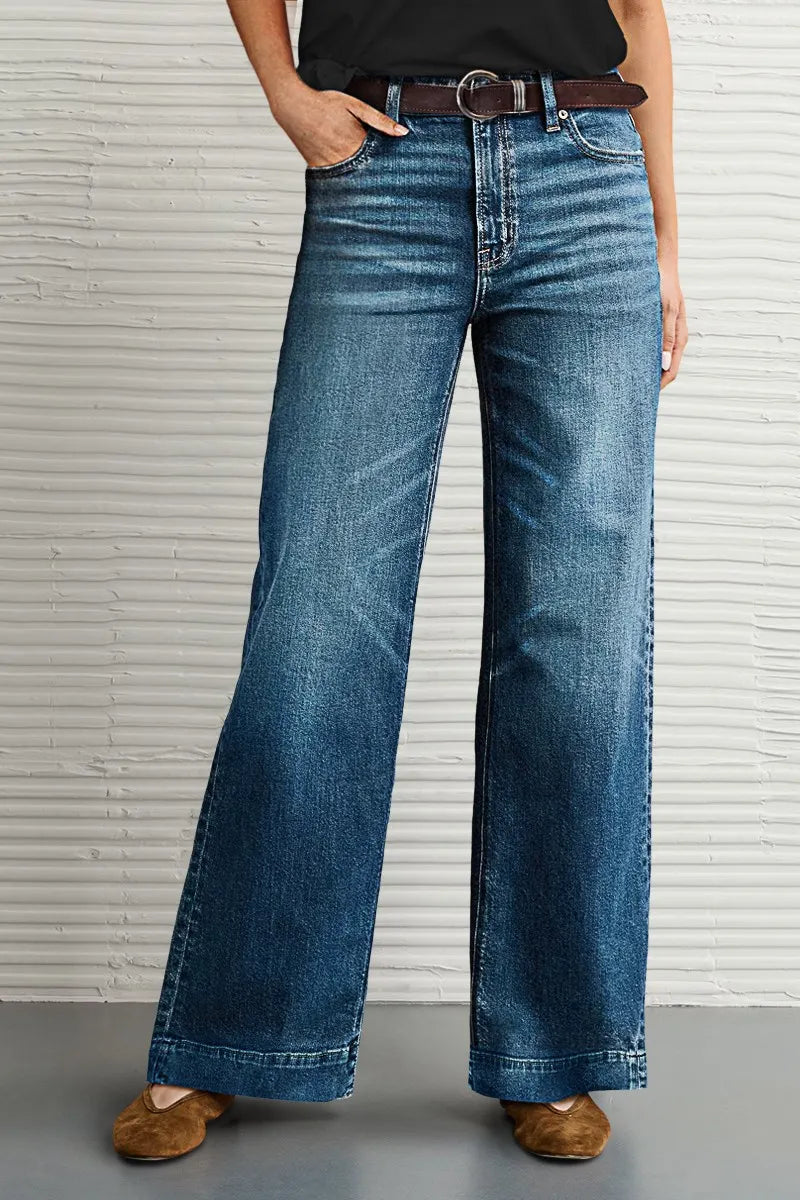 Wash Mid Waist Wide Leg Jeans Without Belt