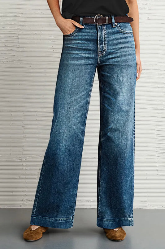 Wash Mid Waist Wide Leg Jeans Without Belt