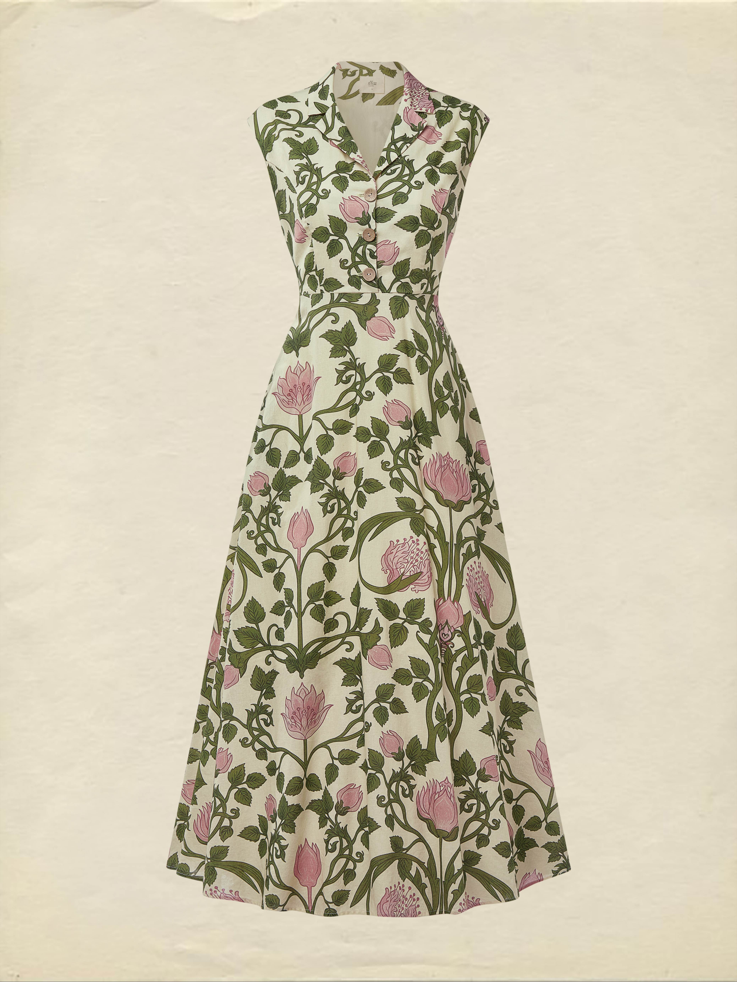 (TAILLE:XS-XXL) Robe Midi en Lin, Manches Courtes, Col Châle, Fleurie, Boutonnée, Vintage, Verte