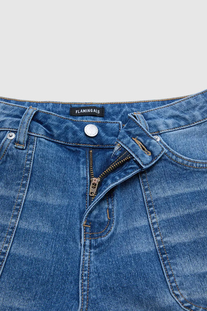 Wash Ripped Raw Hem Mid Rise Straight Leg Crop Jeans