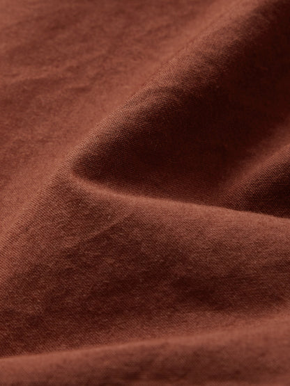 Robe longue en coton, Manches longues, Col châle, Unie, Boutonnée, Vintage, Rouge brique