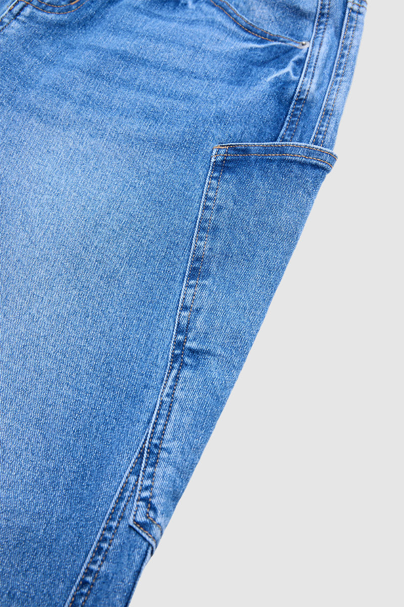 Stitch Detail Straight Leg Mid Waist Jeans Without Belt