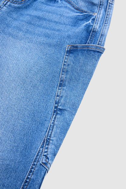 Stitch Detail Straight Leg Mid Waist Jeans Without Belt
