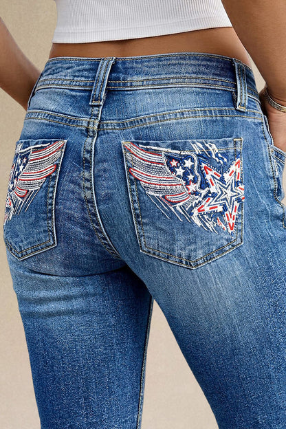 Wash Star Embroidery Raw Hem Mid Waist Denim Bermuda Shorts