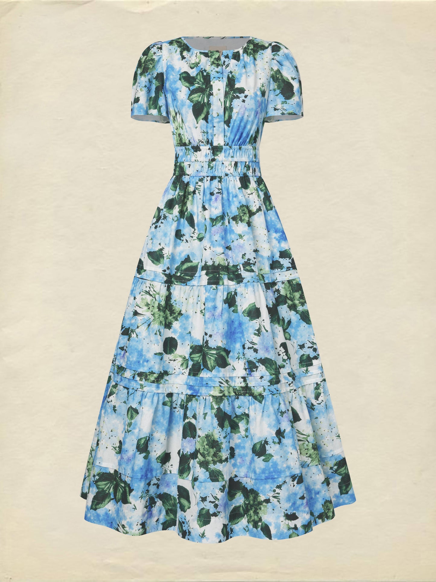 Robe longue en coton, manches courtes, col en V, motif floral, vintage, bleue