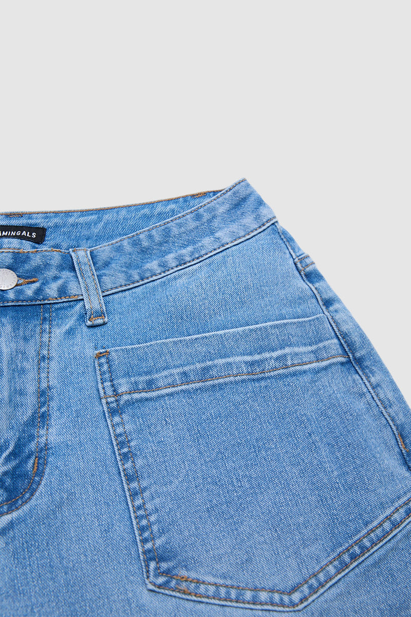 Wash Roll Hem Mid Waist Straight Leg Crop Jeans