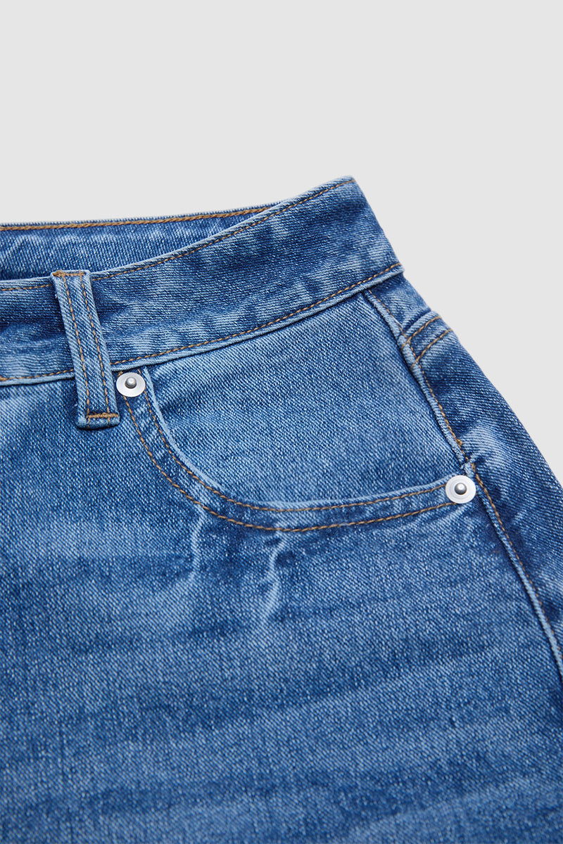 Raw Hem Ripped High Waist Denim Bermuda Shorts