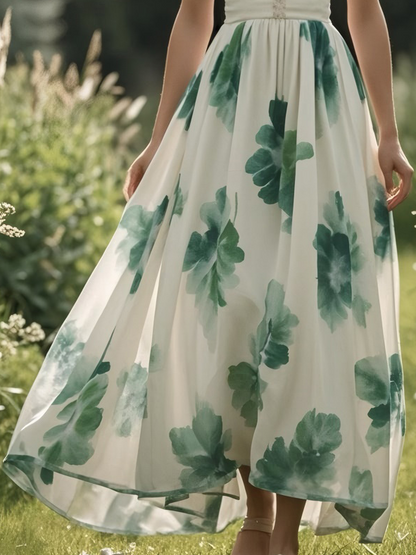 (TAILLE:XS-XXL)Robe longue en lin, sans manches, col en V, florale, vintage, verte