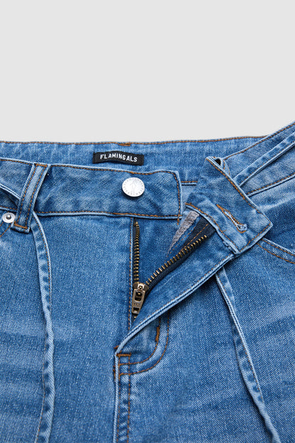 Roll Hem Drawstring Mid Waist Denim Mid Thigh Shorts