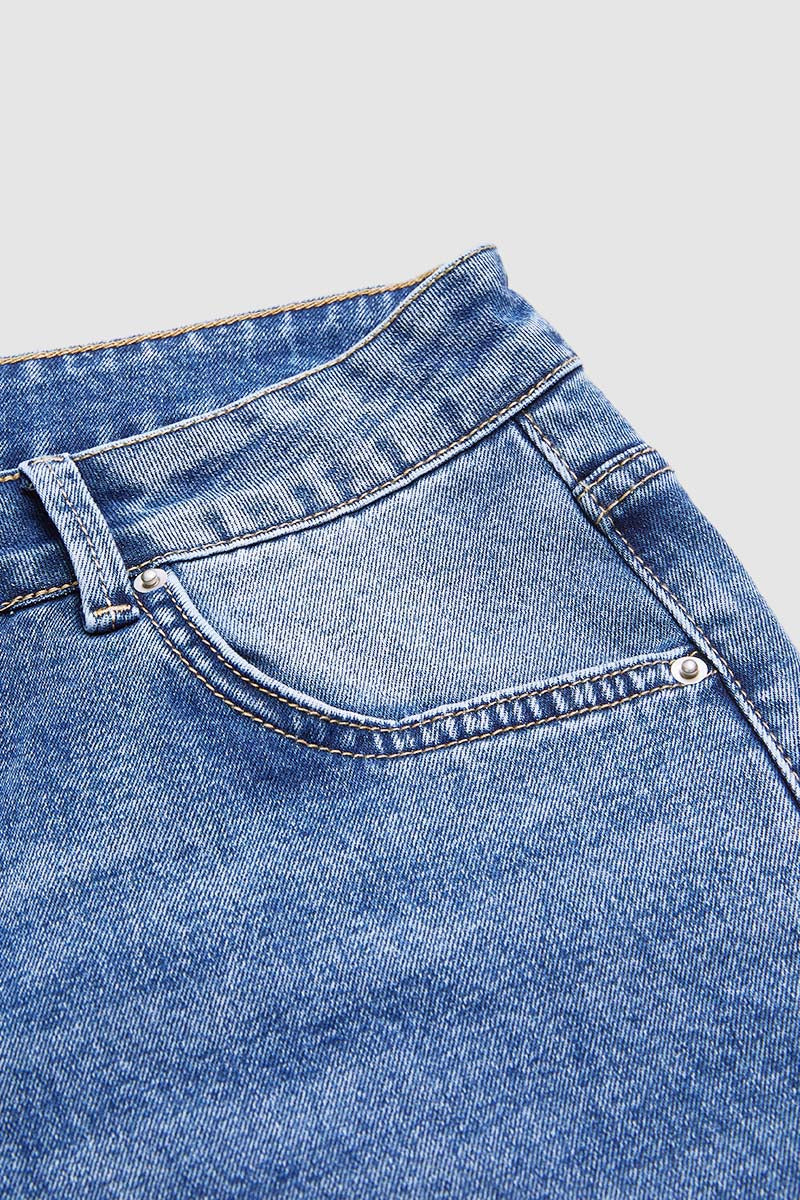Floral Embroidery Scallop Trim Mid Rise Wide Leg Crop Jeans