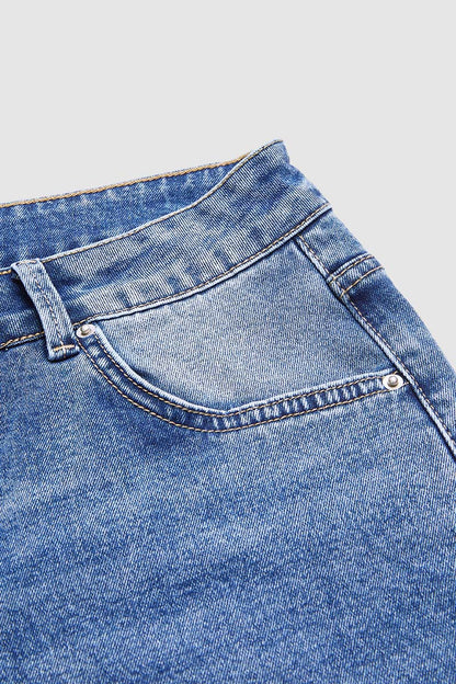 Floral Embroidery Scallop Trim Mid Rise Wide Leg Crop Jeans