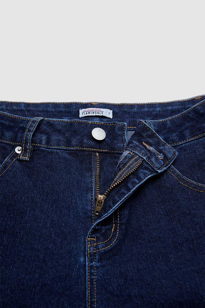 Wash Studded Mid Waist Straight Leg Jeans Without Belt