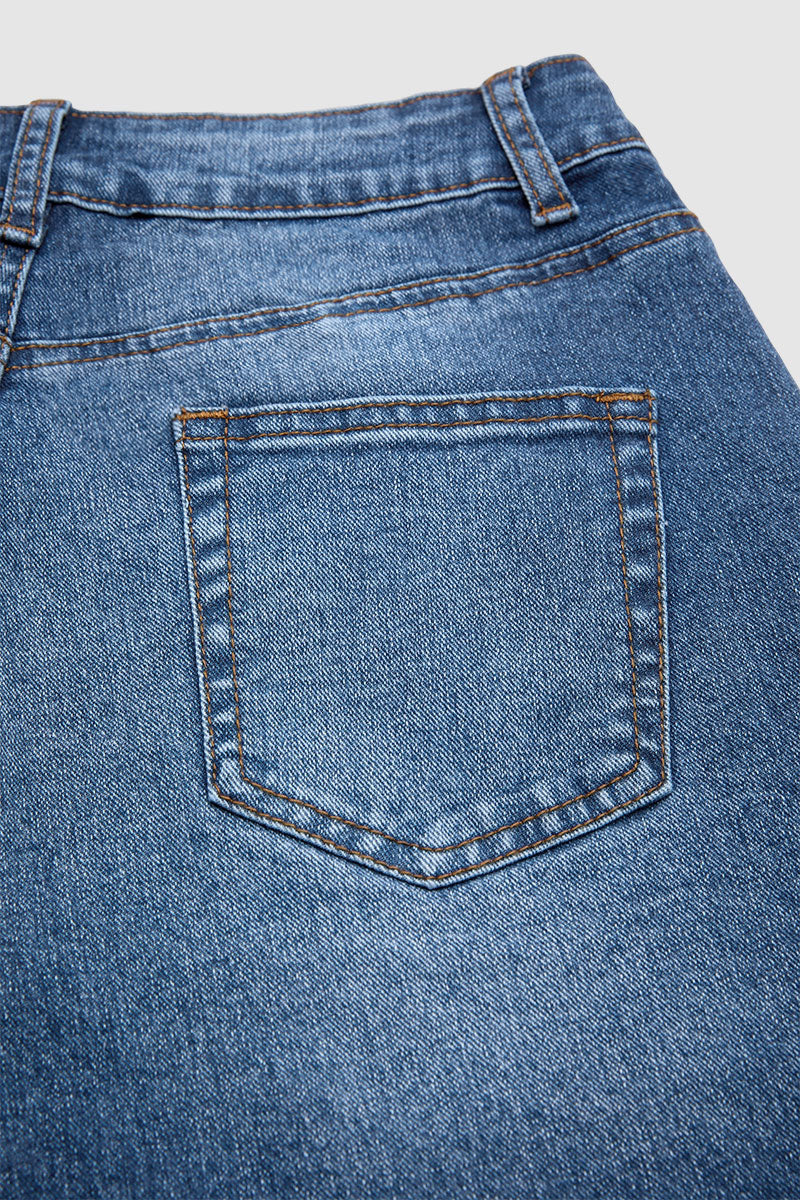 Wash Mid Rise Mid Thigh Denim Shorts Without Belt