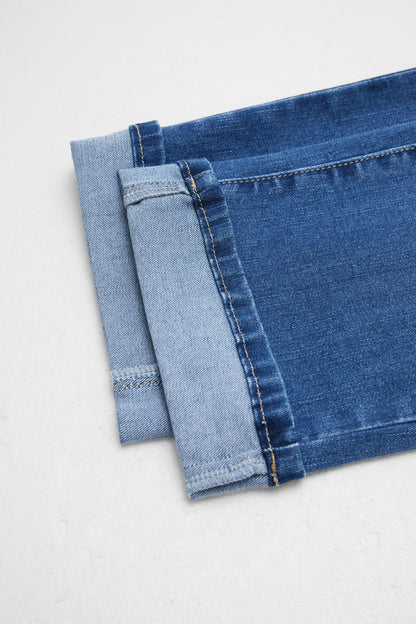 Roll Hem Dual Button High Waist Straight Leg Capri Jeans