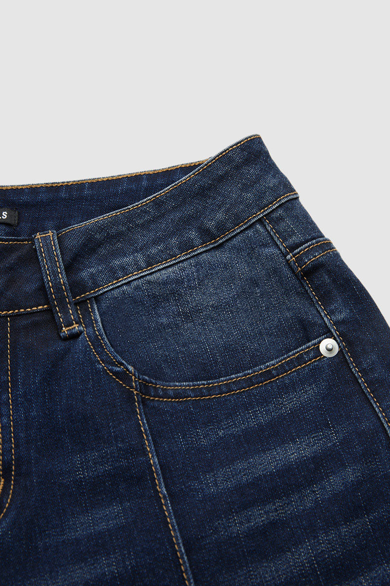 Wash Seam Front Mid Rise Straight Leg Jeans