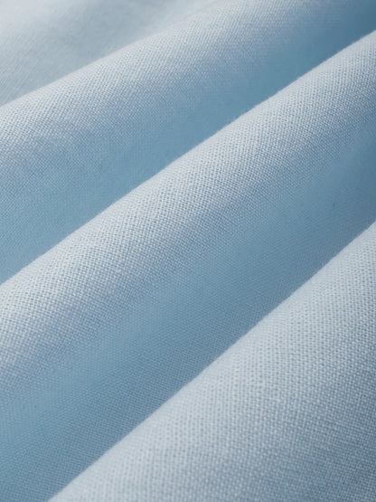 Robe en Coton Midi, Manches Longues, Épaules Dénudées, Unie, Ceinture, Style Vintage Français, Bleu Ciel