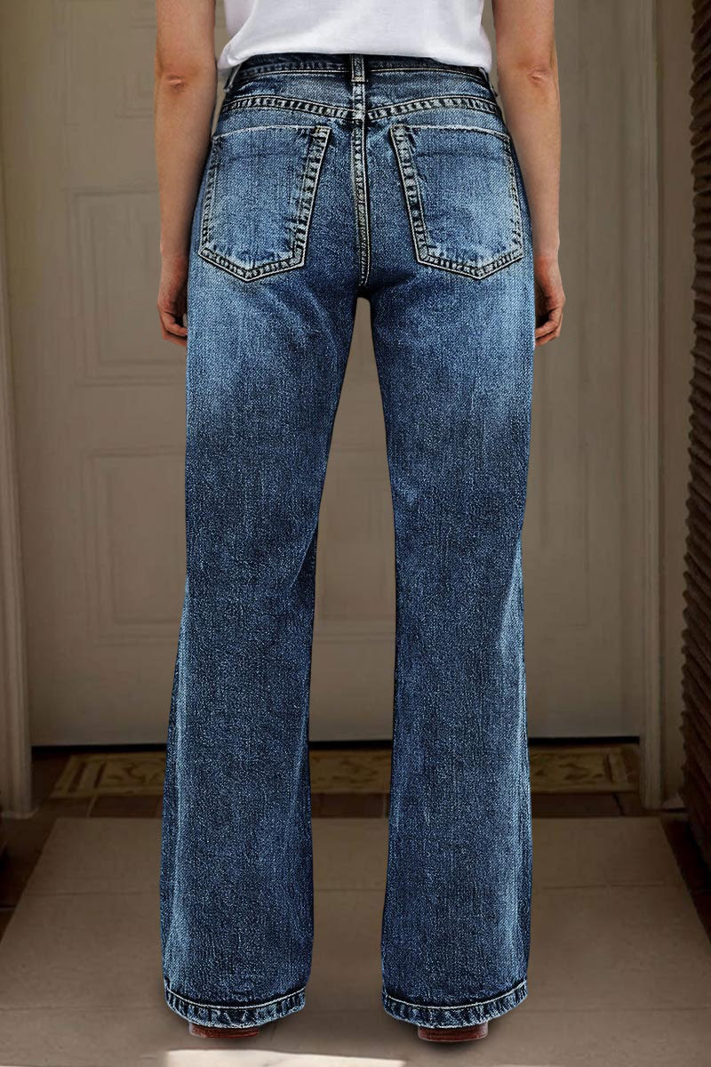 Wash Mid Rise Straight Leg Jeans
