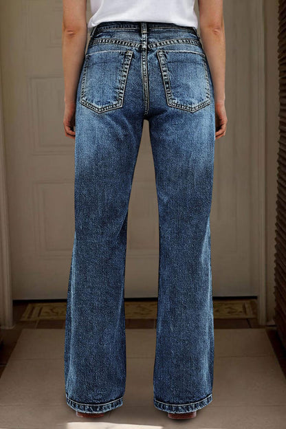 Wash Mid Rise Straight Leg Jeans