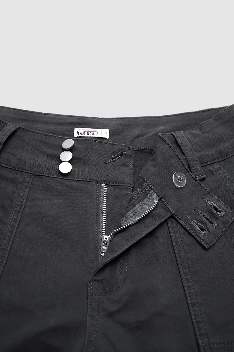 Solid Stitch Detail Pleated Barrel Leg Mid Waist Pants