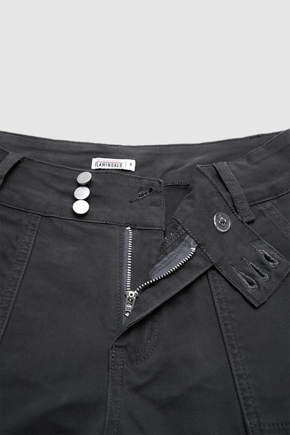 Solid Stitch Detail Pleated Barrel Leg Mid Waist Pants