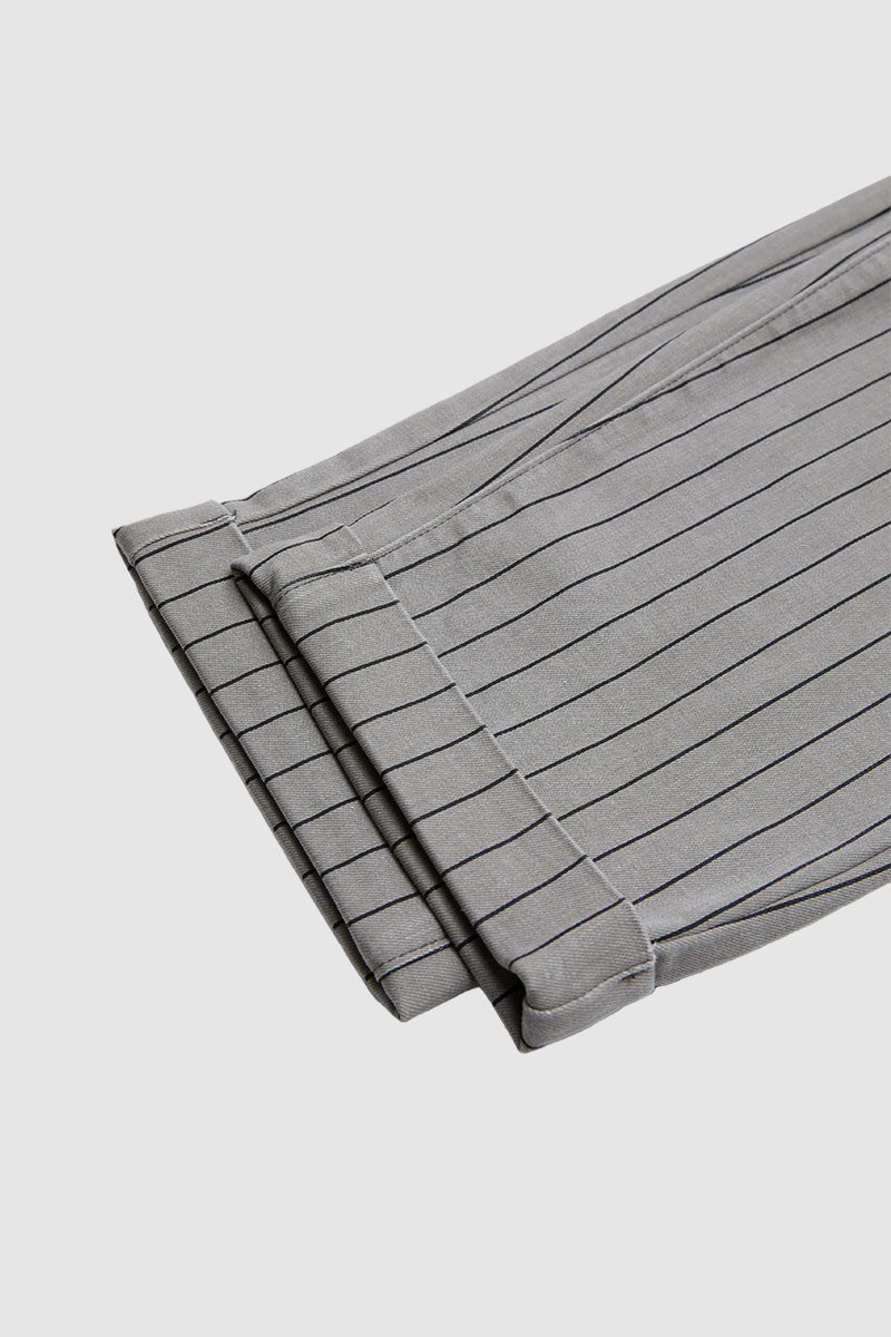 Striped Roll Hem Drawstring Mid Waist Straight Leg Cropped Pants