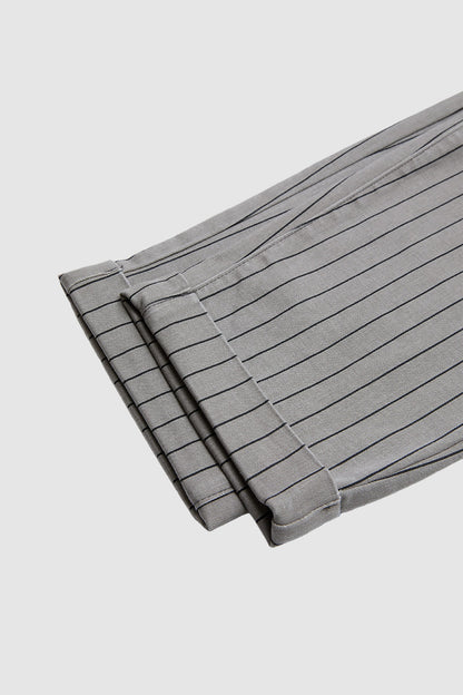 Striped Roll Hem Drawstring Mid Waist Straight Leg Cropped Pants