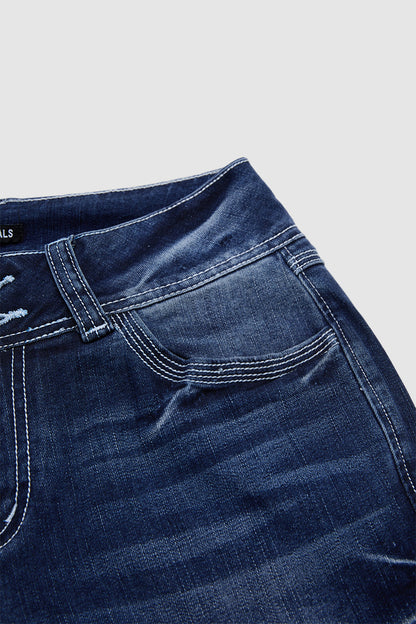 Wash Button Side Mid Waist Skinny Crop Jeans