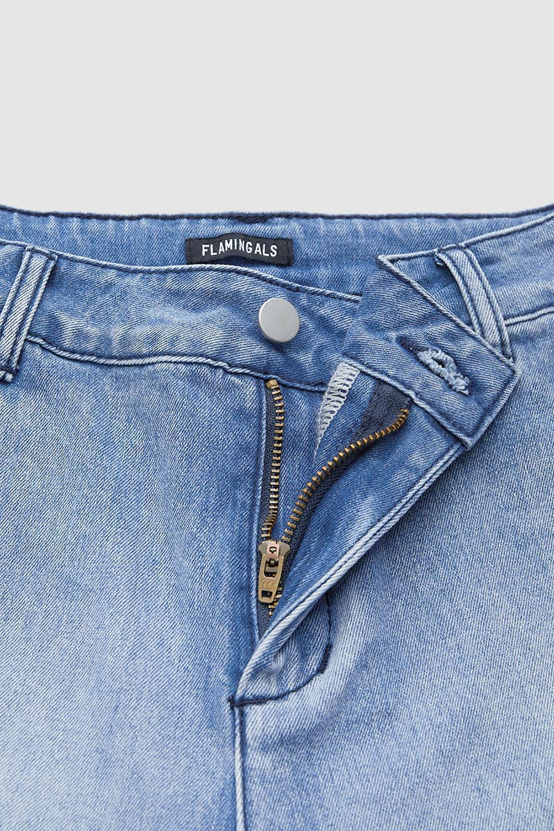 Wash Stitch Detail Mid Rise Barrel Leg Crop Jeans Without Belt