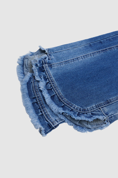 Stitch Detail Raw Hem Split Mid Waist Bootcut Jeans Without Belt