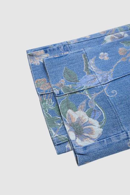 Floral Print Seam Front Mid Waist Denim Bermuda Shorts