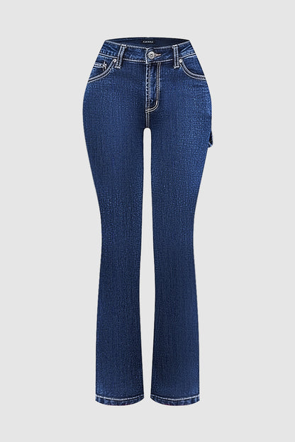 Wash Mid Rise Bootcut Carpenter Jeans Without Belt