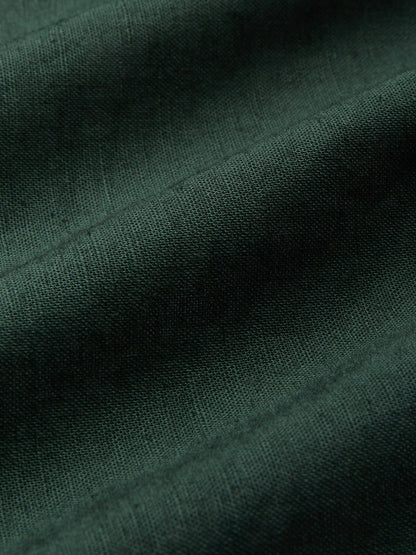Robe Midi en Lin, Manches Courtes, Col Cœur, Unie, Vintage, Vert Foncé