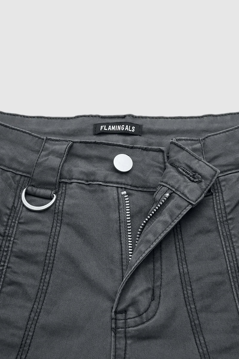 Solid Stitch Detail Mid Rise Straight Leg Cargo Pants Without Belt