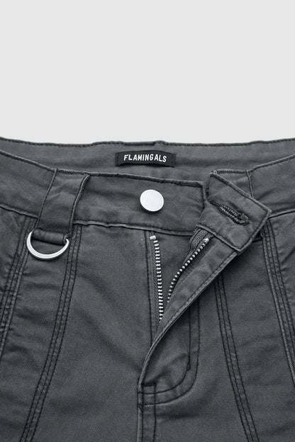 Solid Stitch Detail Mid Rise Straight Leg Cargo Pants Without Belt