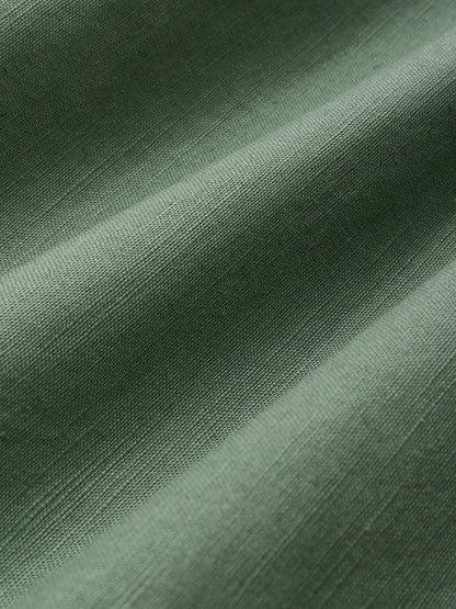Robe midi en coton, décontractée, unie, surpiqûres de poches, col semi-ouvert, manches mi-longues, vintage, verte