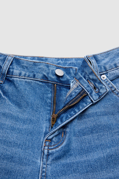 Wash Ruffle Trim Split Hem Mid Rise Wide Leg Jeans