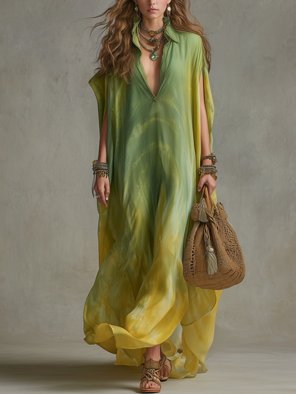 Robe longue fluide légère dégradée de vert