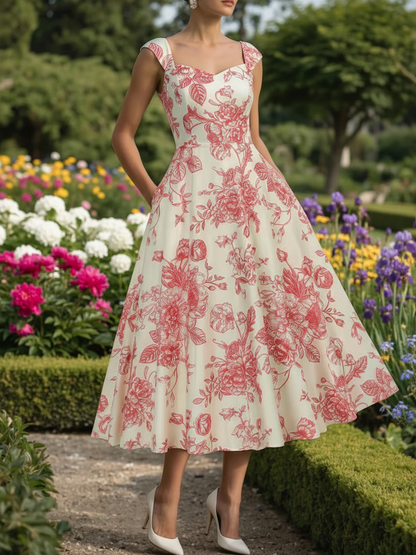 Robe longue en coton, sans manches, encolure en cœur, à fleurs, à bretelles, vacances, vintage, abricot