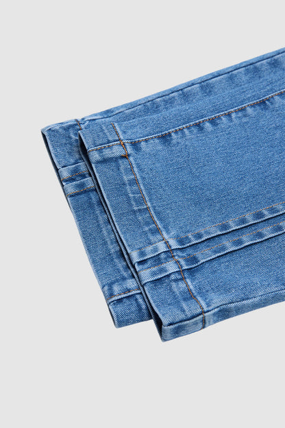 Wash Stitch Detail Mid Waist Straight Leg Cropped Jeans Without Belt